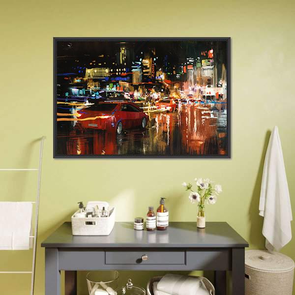 Street At Night Canvas Wall Art-3 Horizontal-Gallery Wrap-25" x 16"-Tiaracle
