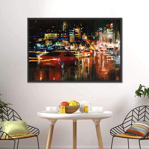 Street At Night Canvas Wall Art-1 Piece-Floating Frame-24" x 16"-Tiaracle