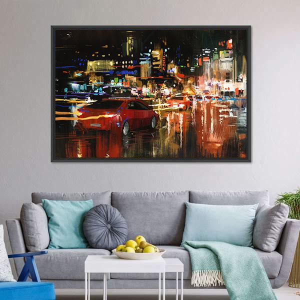 Street At Night Canvas Wall Art-3 Horizontal-Gallery Wrap-25" x 16"-Tiaracle