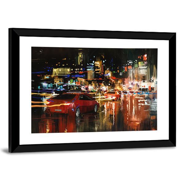 Street At Night Canvas Wall Art-3 Horizontal-Gallery Wrap-25" x 16"-Tiaracle