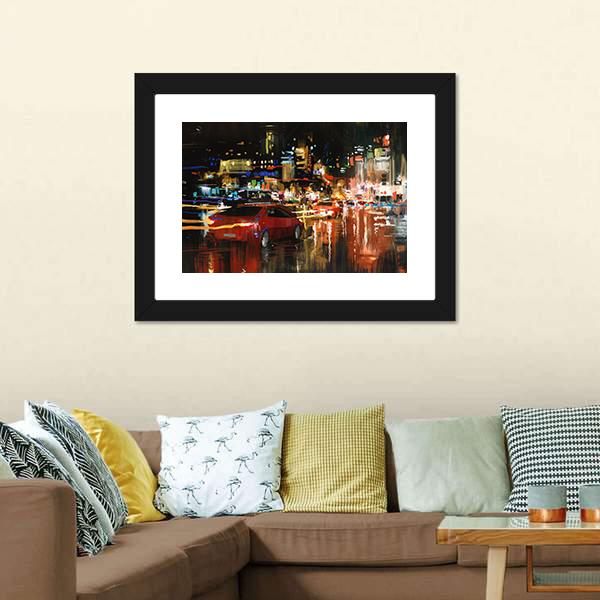 Street At Night Canvas Wall Art-1 Piece-Framed Print-20" x 16"-Tiaracle