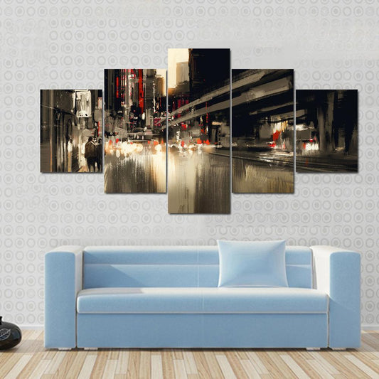 City Street illustration Canvas Wall Art-5 Star-Gallery Wrap-62" x 32"-Tiaracle