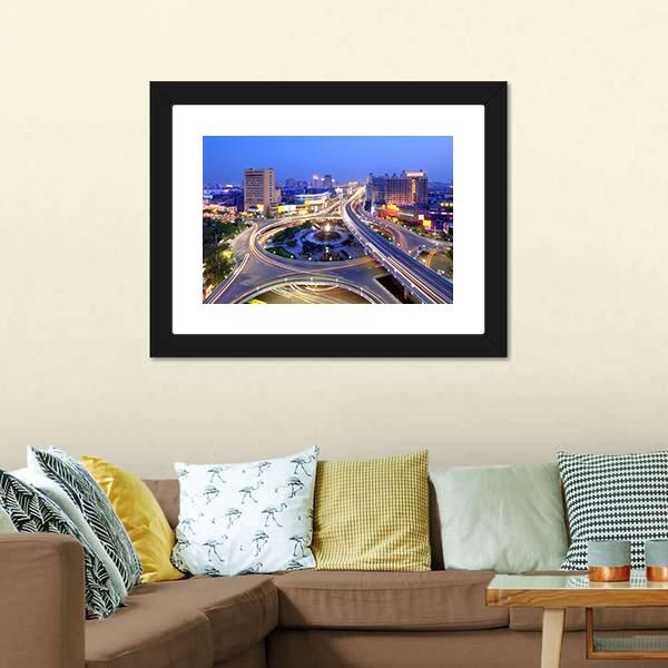 Cityscape Of Nanchang Canvas Wall Art-1 Piece-Framed Print-20" x 16"-Tiaracle