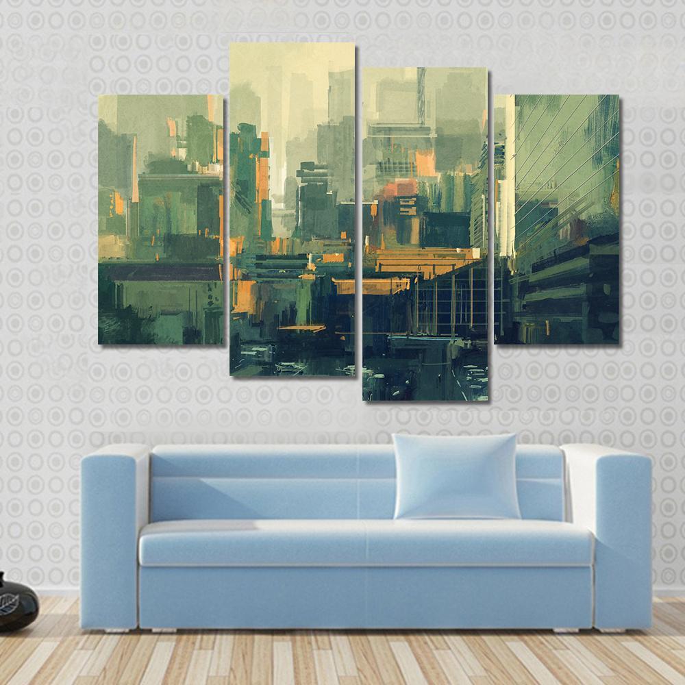 Urban Sky-Scrapers At Sunset Canvas Wall Art-4 Pop-Gallery Wrap-50" x 32"-Tiaracle