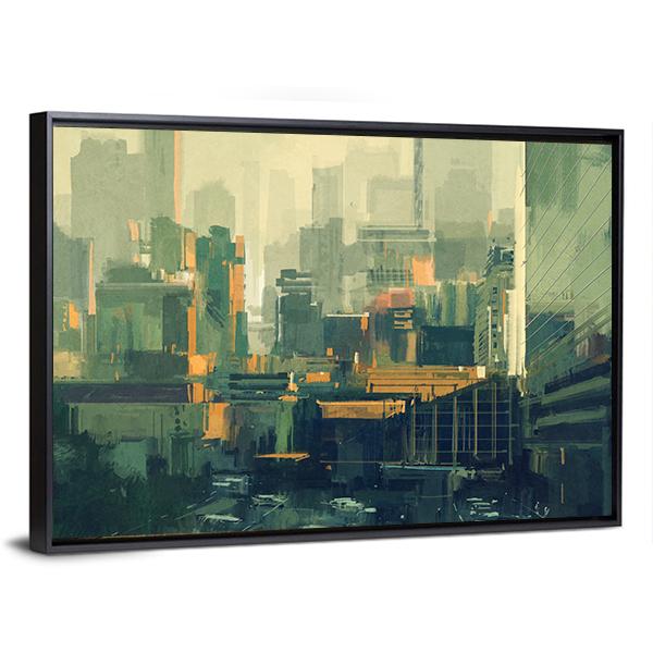 Urban Sky-Scrapers At Sunset Canvas Wall Art-3 Horizontal-Gallery Wrap-25" x 16"-Tiaracle