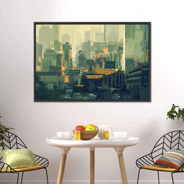 Urban Sky-Scrapers At Sunset Canvas Wall Art-1 Piece-Floating Frame-24" x 16"-Tiaracle