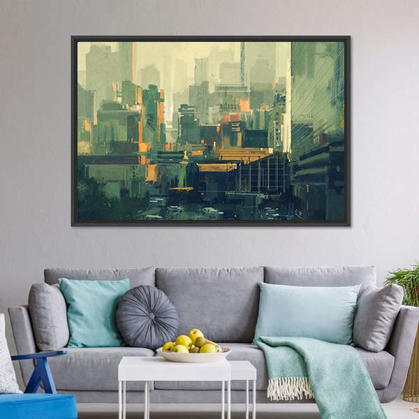 Urban Sky-Scrapers At Sunset Canvas Wall Art-3 Horizontal-Gallery Wrap-25" x 16"-Tiaracle