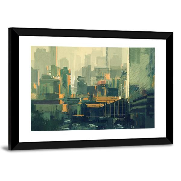 Urban Sky-Scrapers At Sunset Canvas Wall Art-3 Horizontal-Gallery Wrap-25" x 16"-Tiaracle