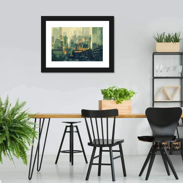 Urban Sky-Scrapers At Sunset Canvas Wall Art-3 Horizontal-Gallery Wrap-25" x 16"-Tiaracle