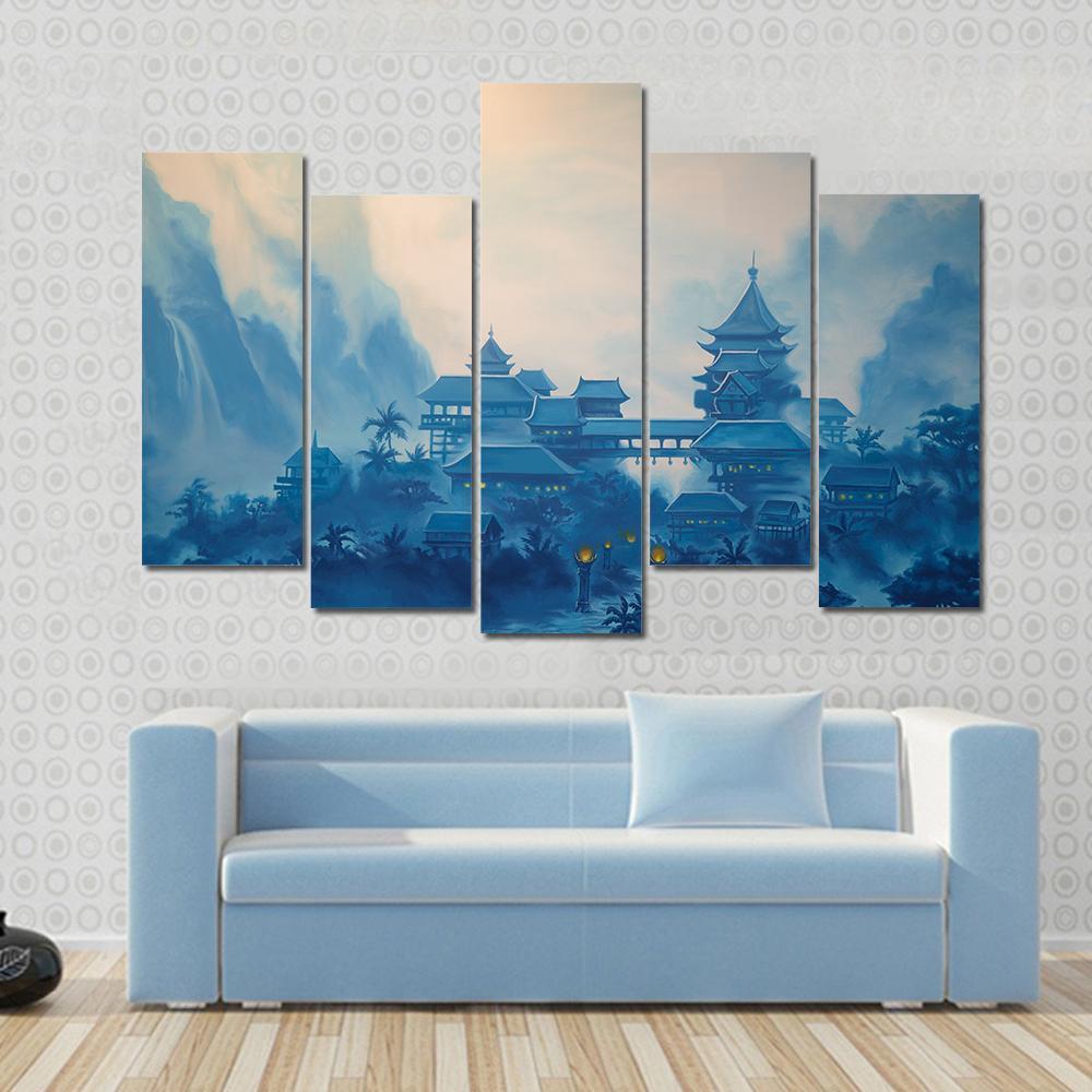 Classical Chinese Landscape Canvas Wall Art-5 Pop-Gallery Wrap-47" x 32"-Tiaracle