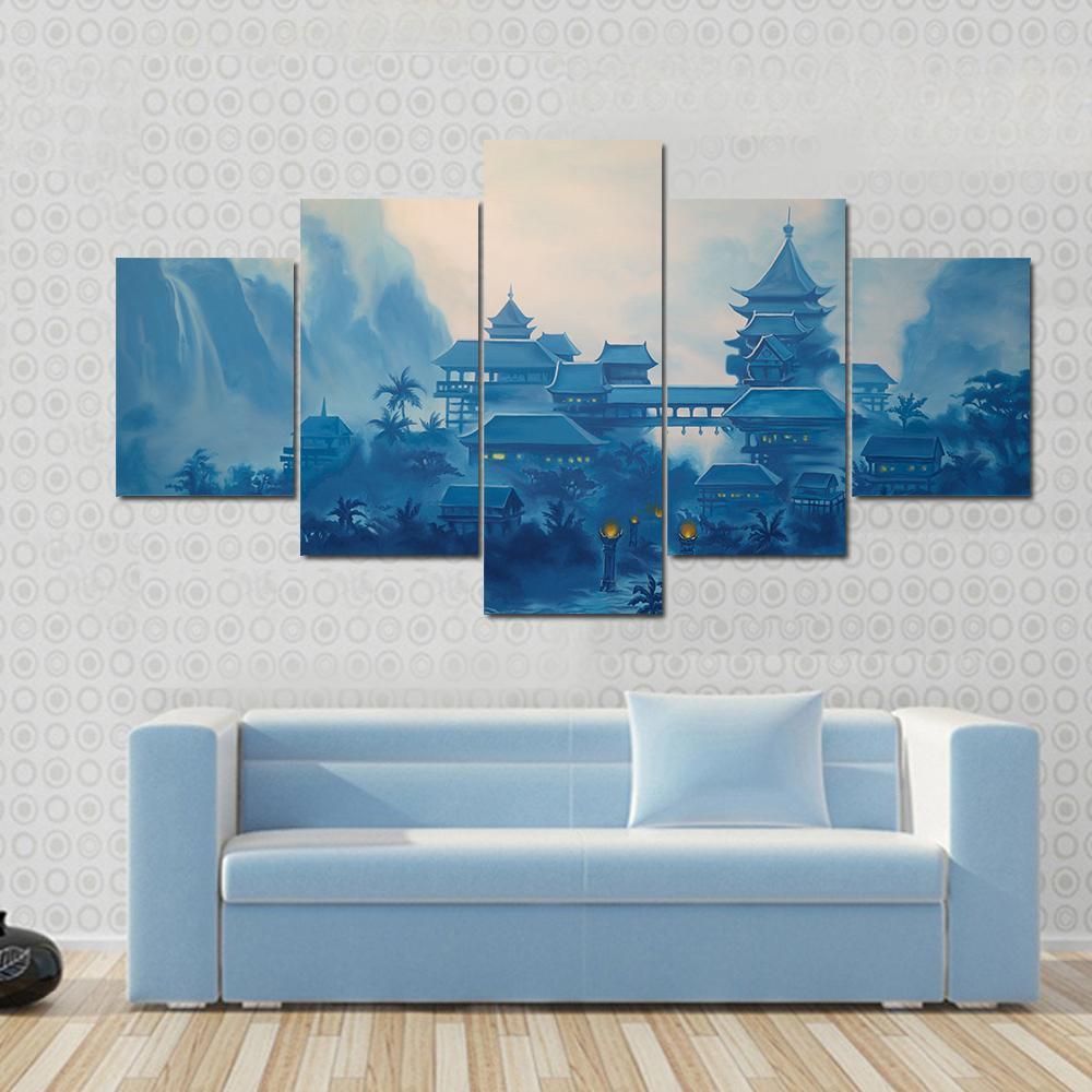 Classical Chinese Landscape Canvas Wall Art-5 Star-Gallery Wrap-62" x 32"-Tiaracle