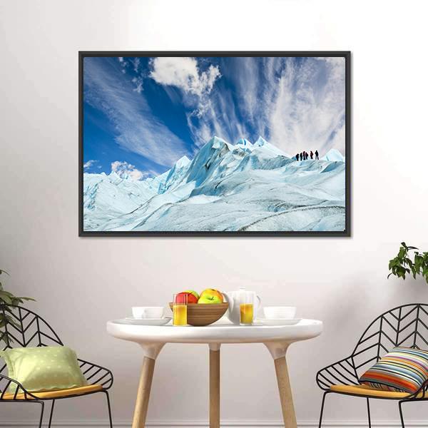 Climbers On Moreno Glacier Canvas Wall Art-1 Piece-Floating Frame-24" x 16"-Tiaracle