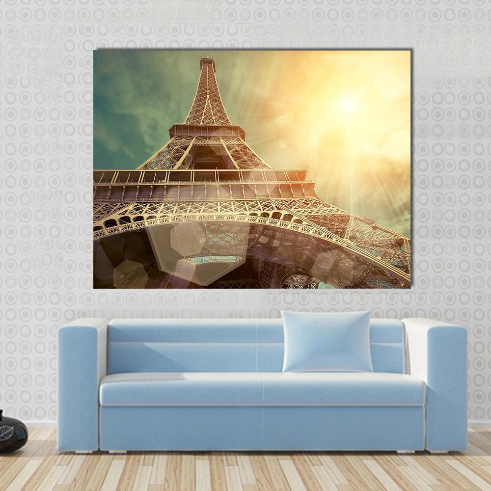 Close Up Eiffel Tower Canvas Wall Art-1 Piece-Gallery Wrap-48" x 32"-Tiaracle