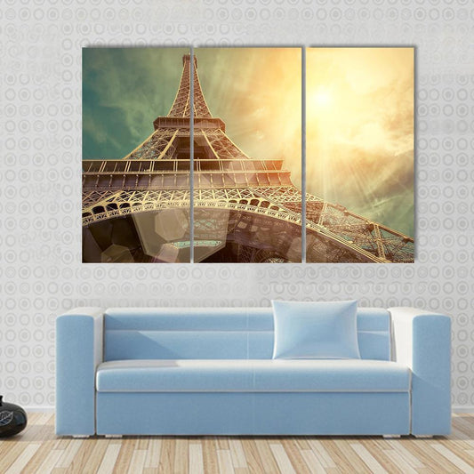 Close Up Eiffel Tower Canvas Wall Art-3 Horizontal-Gallery Wrap-37" x 24"-Tiaracle