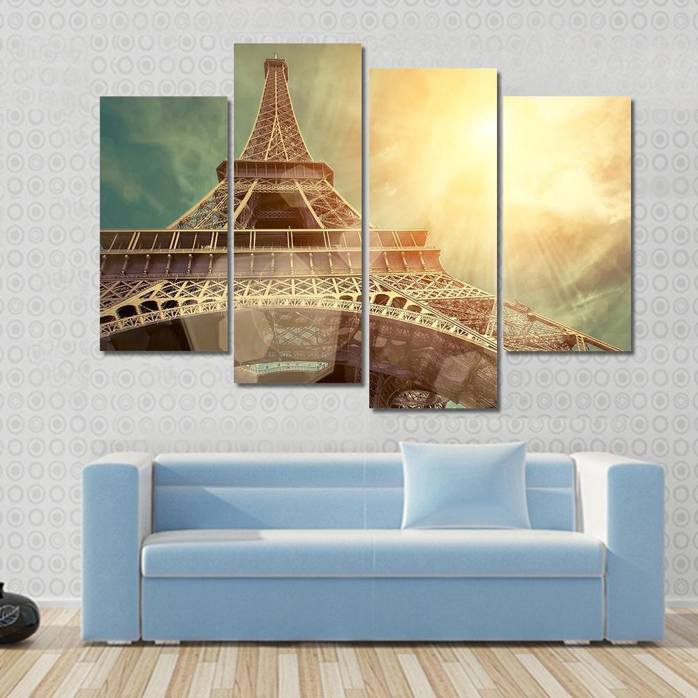 Close Up Eiffel Tower Canvas Wall Art-4 Pop-Gallery Wrap-50" x 32"-Tiaracle