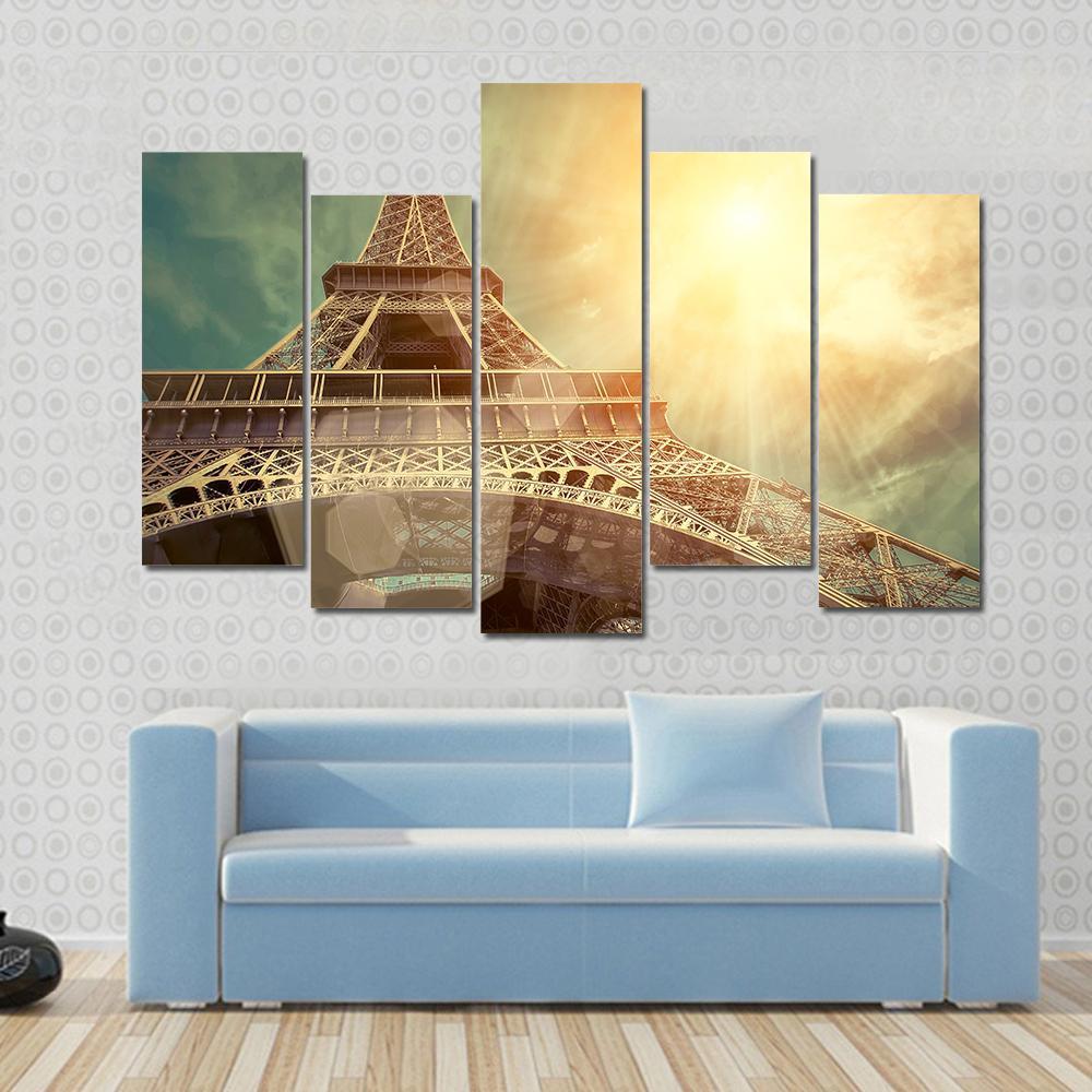 Close Up Eiffel Tower Canvas Wall Art-5 Pop-Gallery Wrap-47" x 32"-Tiaracle