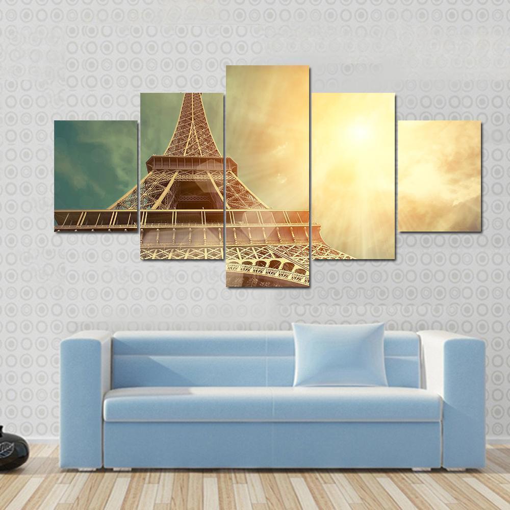 Close Up Eiffel Tower Canvas Wall Art-5 Star-Gallery Wrap-62" x 32"-Tiaracle