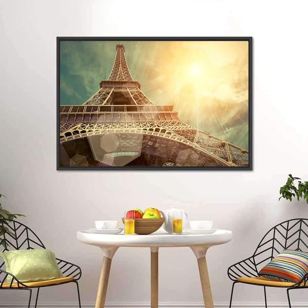 Close Up Eiffel Tower Canvas Wall Art-1 Piece-Floating Frame-24" x 16"-Tiaracle