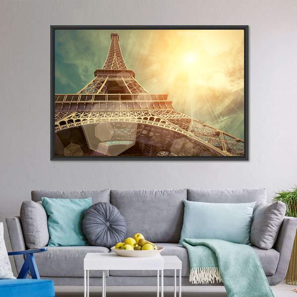 Close Up Eiffel Tower Canvas Wall Art-3 Horizontal-Gallery Wrap-25" x 16"-Tiaracle