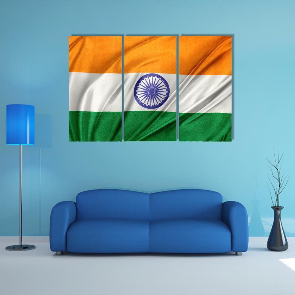 Close Up Of Indian Flag Canvas Wall Art-3 Horizontal-Gallery Wrap-37" x 24"-Tiaracle
