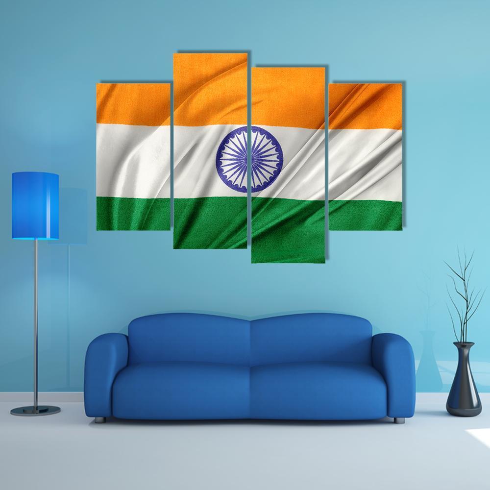 Close Up Of Indian Flag Canvas Wall Art-4 Pop-Gallery Wrap-50" x 32"-Tiaracle