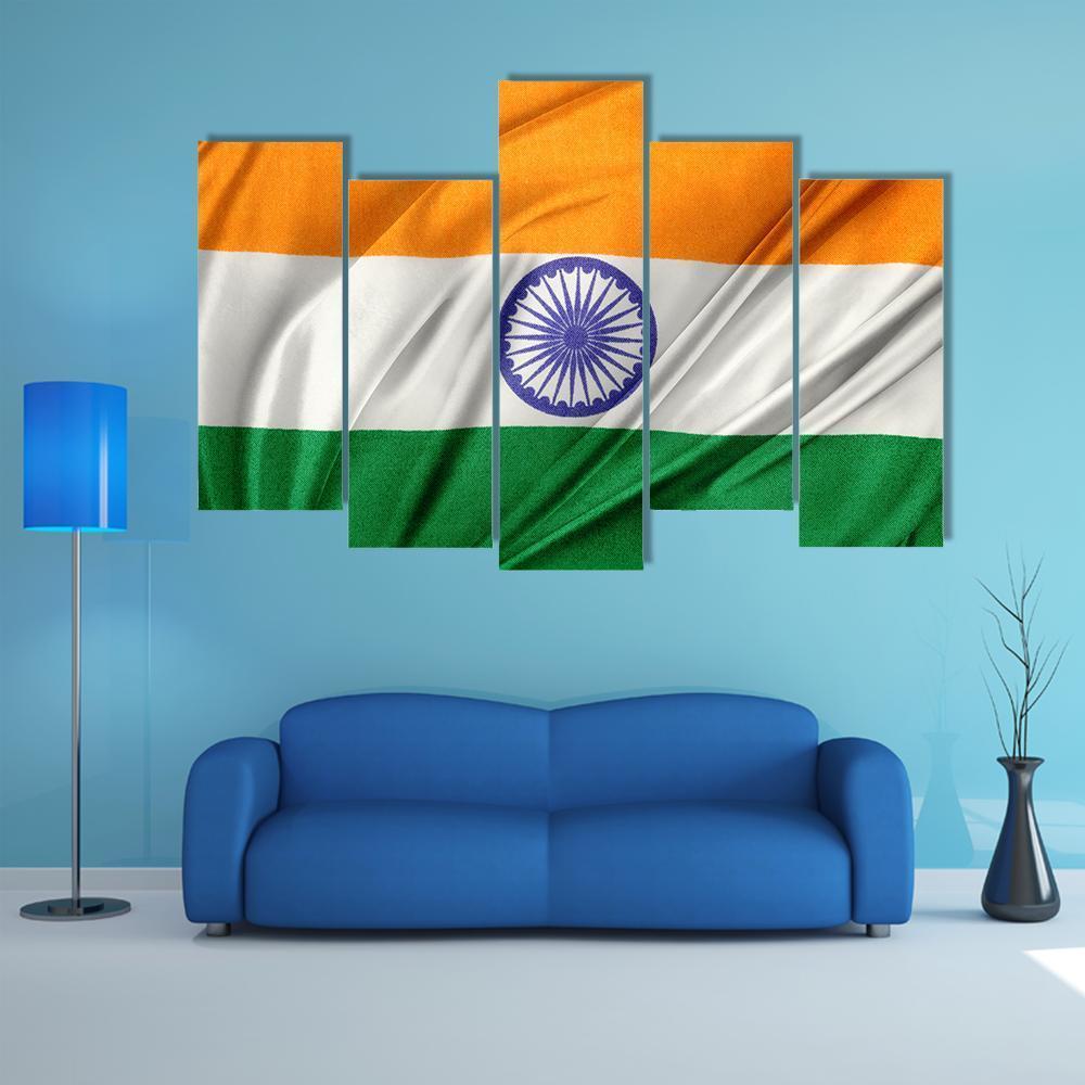Close Up Of Indian Flag Canvas Wall Art-5 Pop-Gallery Wrap-47" x 32"-Tiaracle