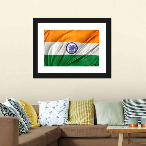 Close Up Of Indian Flag Canvas Wall Art-1 Piece-Framed Print-20" x 16"-Tiaracle