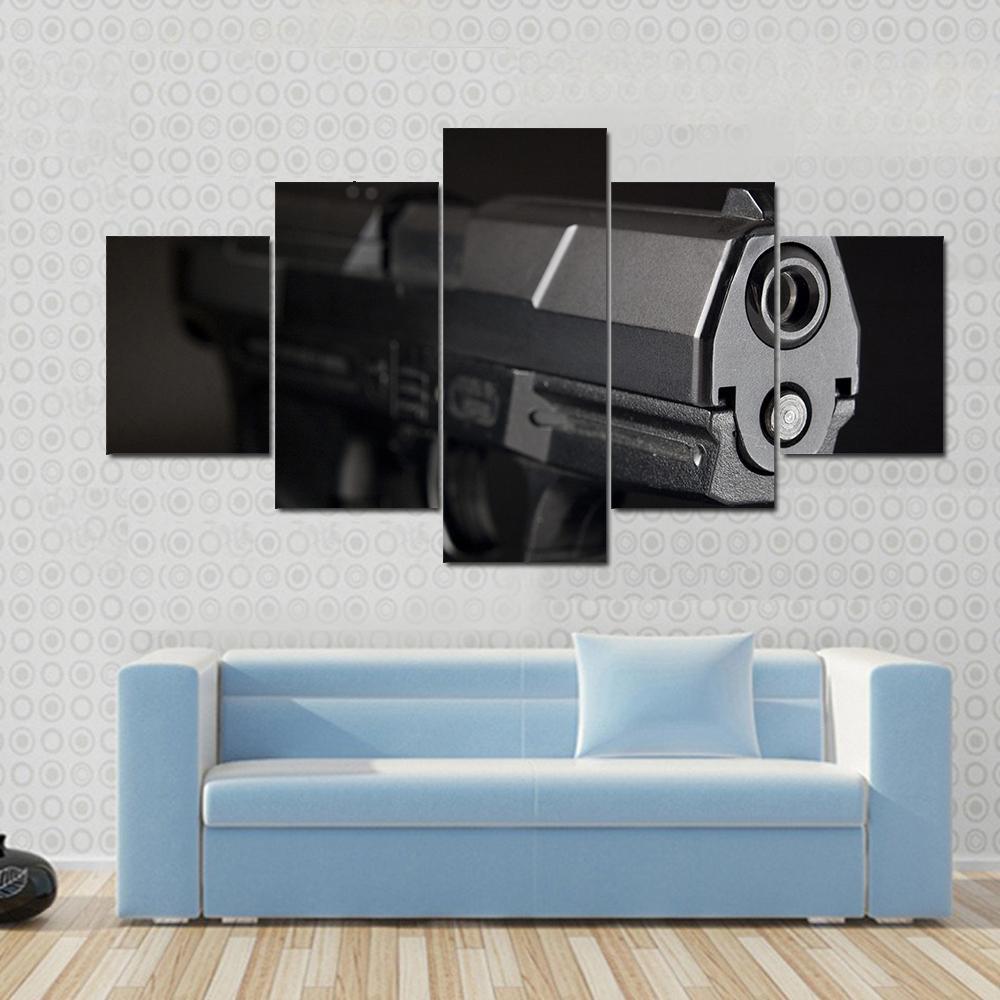 Close Up Of Pistol Canvas Wall Art-5 Star-Gallery Wrap-62" x 32"-Tiaracle