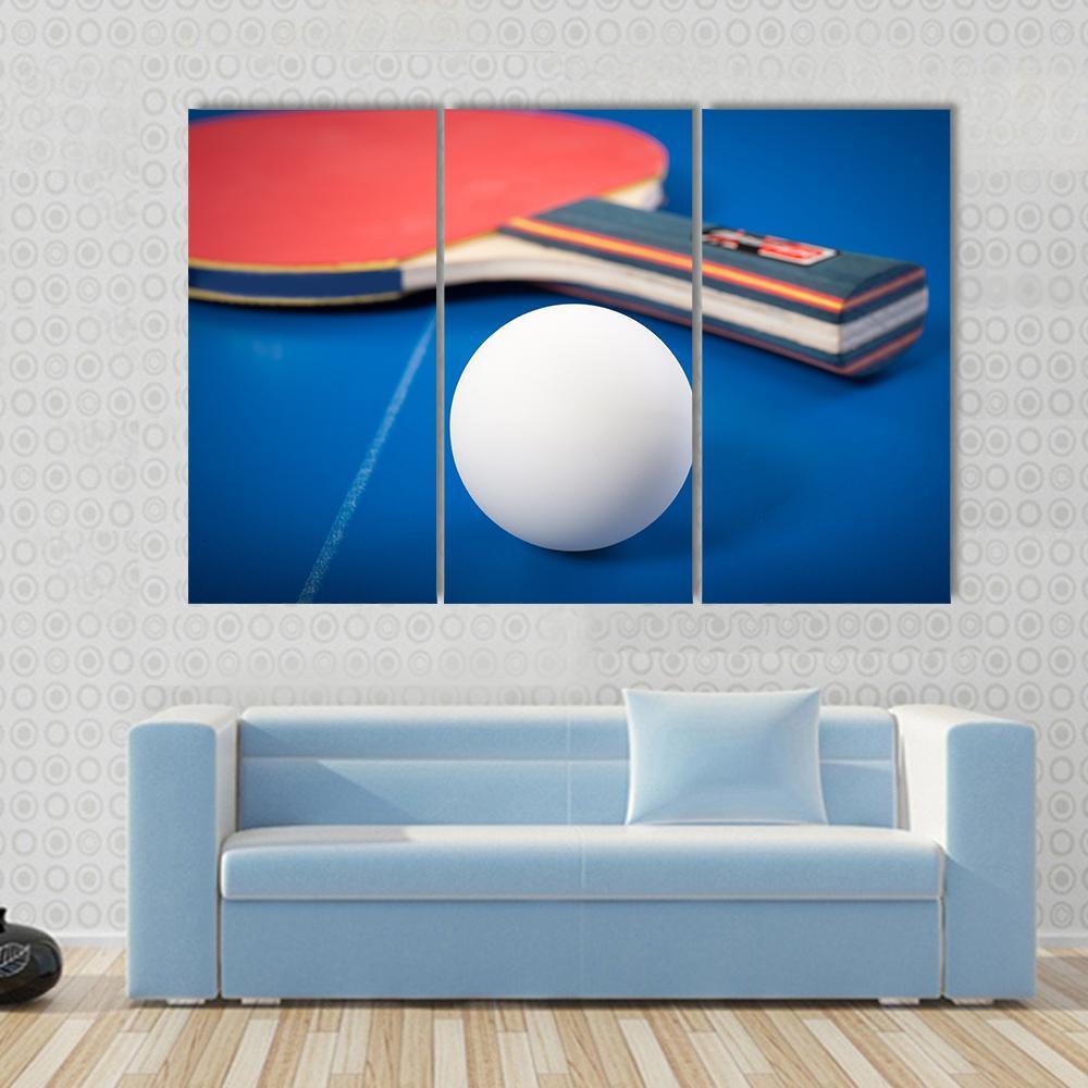 Table Tennis Ball & Racket Canvas Wall Art-3 Horizontal-Gallery Wrap-37" x 24"-Tiaracle