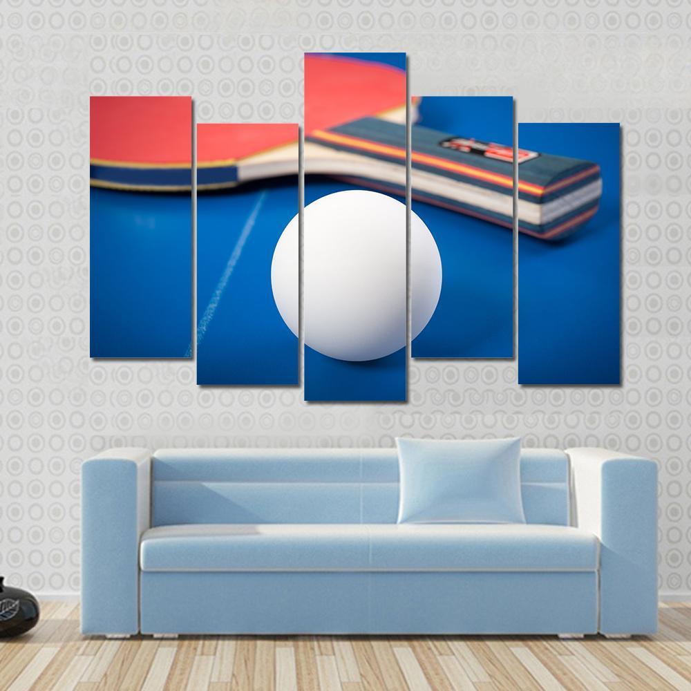 Table Tennis Ball & Racket Canvas Wall Art-5 Pop-Gallery Wrap-47" x 32"-Tiaracle