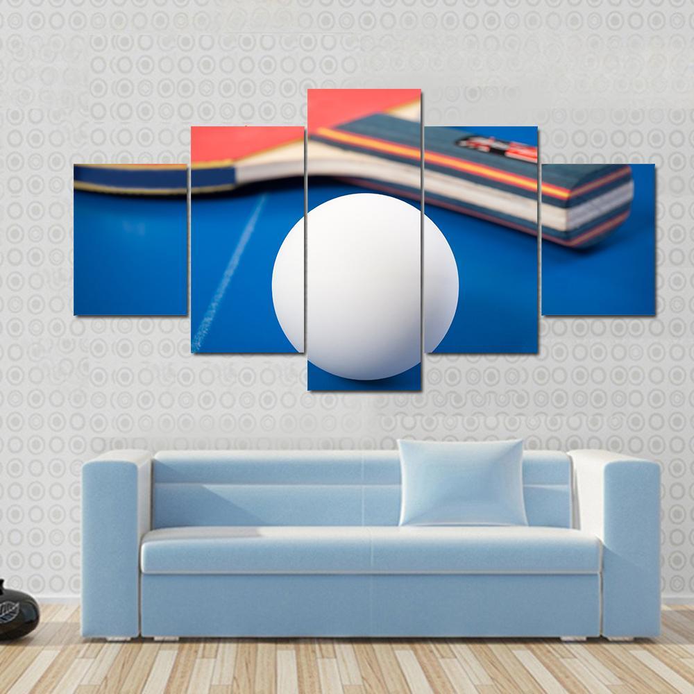 Table Tennis Ball & Racket Canvas Wall Art-5 Star-Gallery Wrap-62" x 32"-Tiaracle