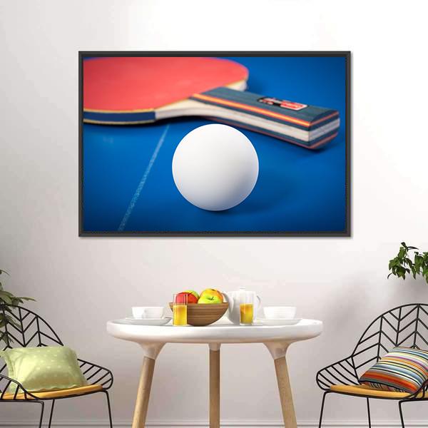 Table Tennis Ball & Racket Canvas Wall Art-1 Piece-Floating Frame-24" x 16"-Tiaracle