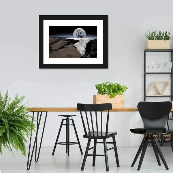 Coastline With Bright Moon Canvas Wall Art-3 Horizontal-Gallery Wrap-25" x 16"-Tiaracle