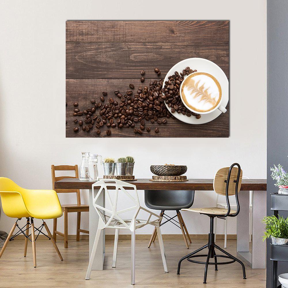 Coffee & Coffee Beans Canvas Wall Art-1 Piece-Gallery Wrap-48" x 32"-Tiaracle