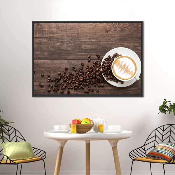 Coffee & Coffee Beans Canvas Wall Art-1 Piece-Floating Frame-24" x 16"-Tiaracle