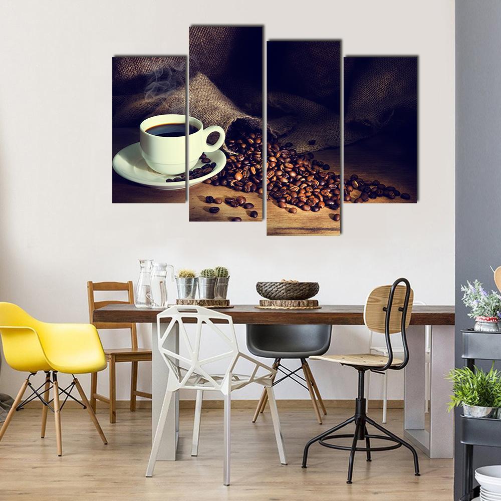 Coffee Cup & Coffee Beans Canvas Wall Art-4 Pop-Gallery Wrap-50" x 32"-Tiaracle