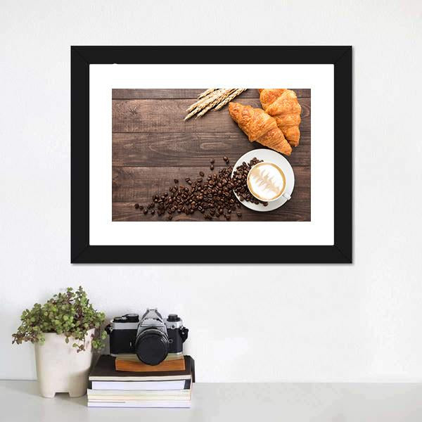 Coffee Cup & Croissants Canvas Wall Art-3 Horizontal-Gallery Wrap-25" x 16"-Tiaracle