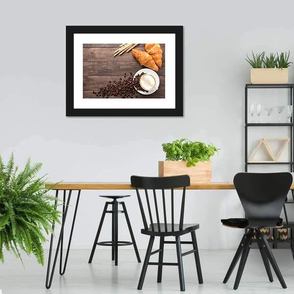 Coffee Cup & Croissants Canvas Wall Art-3 Horizontal-Gallery Wrap-25" x 16"-Tiaracle