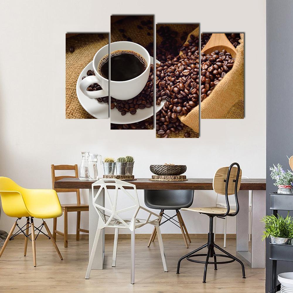 Coffee Cup & Coffee Beans Canvas Wall Art-4 Pop-Gallery Wrap-50" x 32"-Tiaracle