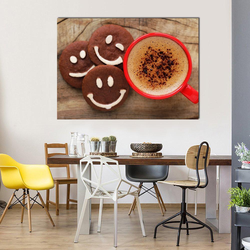 Coffee Cup With Cookies Canvas Wall Art-1 Piece-Gallery Wrap-48" x 32"-Tiaracle