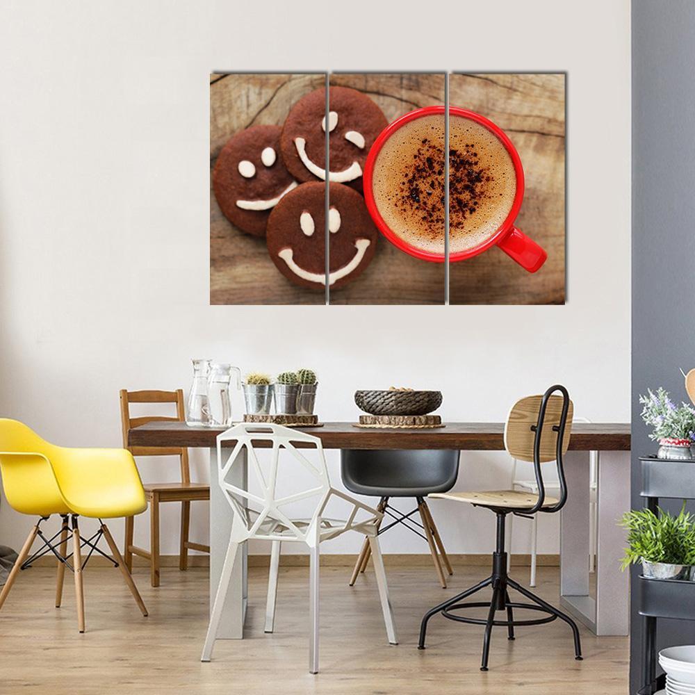 Coffee Cup With Cookies Canvas Wall Art-3 Horizontal-Gallery Wrap-37" x 24"-Tiaracle