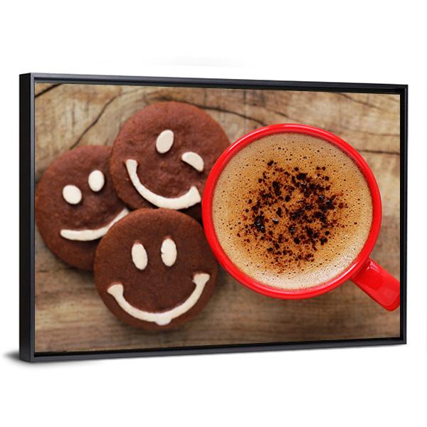 Coffee Cup With Cookies Canvas Wall Art-3 Horizontal-Gallery Wrap-25" x 16"-Tiaracle