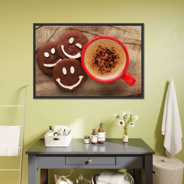 Coffee Cup With Cookies Canvas Wall Art-3 Horizontal-Gallery Wrap-25" x 16"-Tiaracle