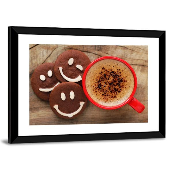 Coffee Cup With Cookies Canvas Wall Art-3 Horizontal-Gallery Wrap-25" x 16"-Tiaracle