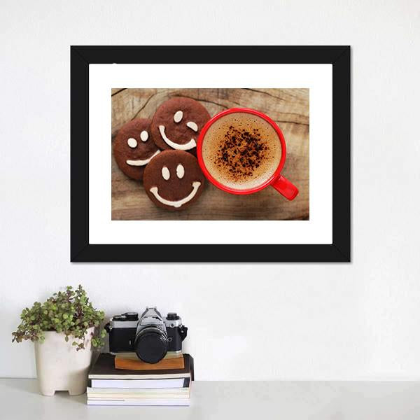 Coffee Cup With Cookies Canvas Wall Art-3 Horizontal-Gallery Wrap-25" x 16"-Tiaracle