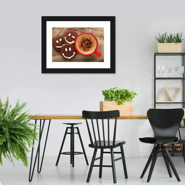 Coffee Cup With Cookies Canvas Wall Art-3 Horizontal-Gallery Wrap-25" x 16"-Tiaracle