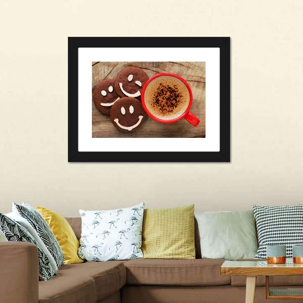 Coffee Cup With Cookies Canvas Wall Art-1 Piece-Framed Print-20" x 16"-Tiaracle