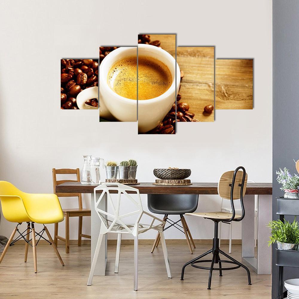 Coffee Espresso Canvas Wall Art-5 Star-Gallery Wrap-62" x 32"-Tiaracle