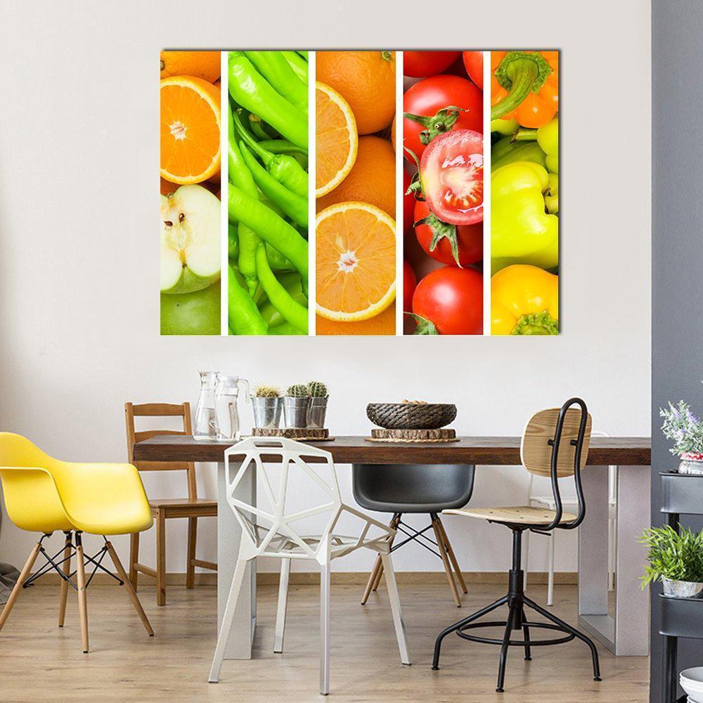 Collage Of Fruits & Vegetables Canvas Wall Art-1 Piece-Gallery Wrap-48" x 32"-Tiaracle