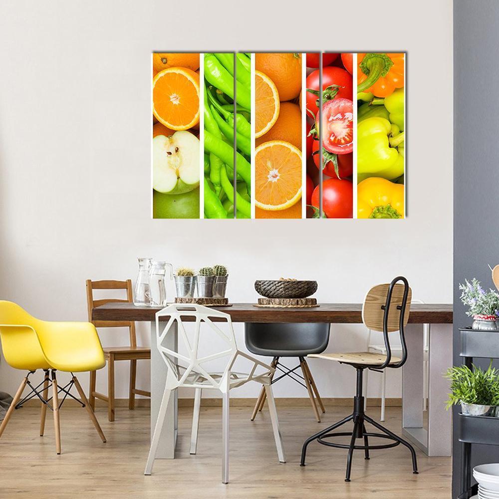 Collage Of Fruits & Vegetables Canvas Wall Art-3 Horizontal-Gallery Wrap-37" x 24"-Tiaracle